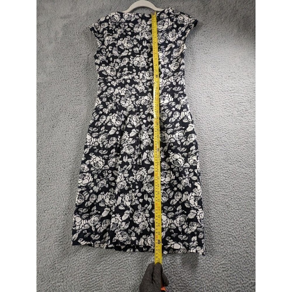Talbots Dress Womens 4 Roses Boho Floral Black White Cotton Stretch Pockets - Picture 8 of 16